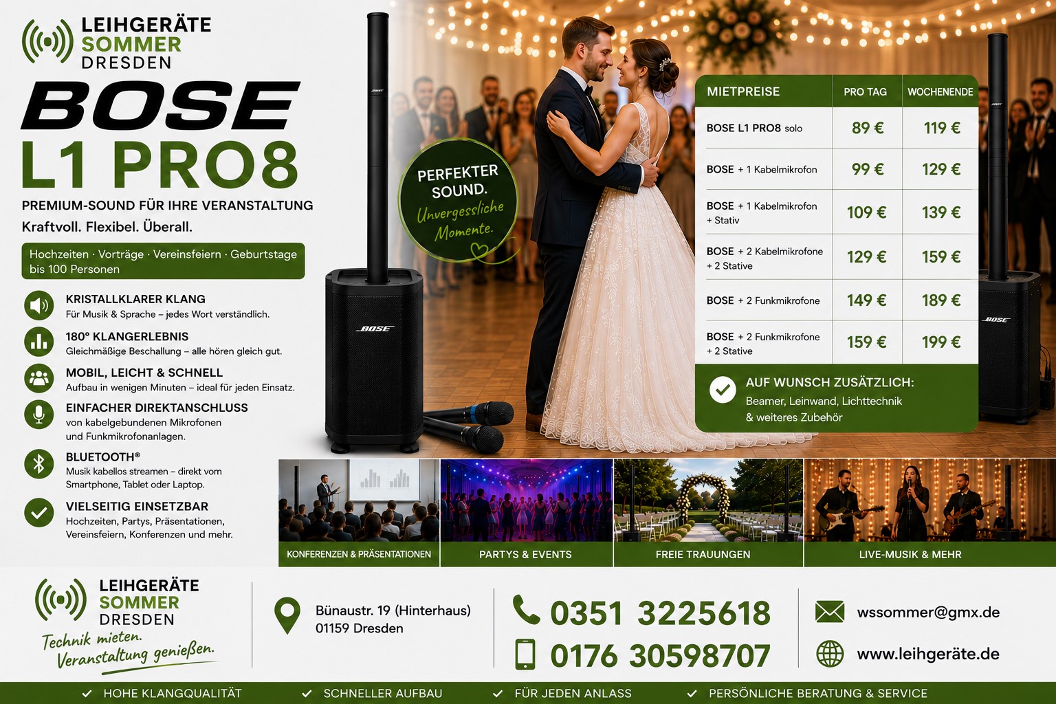 BOSE L1 Pro8 Musikanlage mieten in Dresden für Hochzeit, Geburtstag, Firmenfeier, Vortrag und Veranstaltung