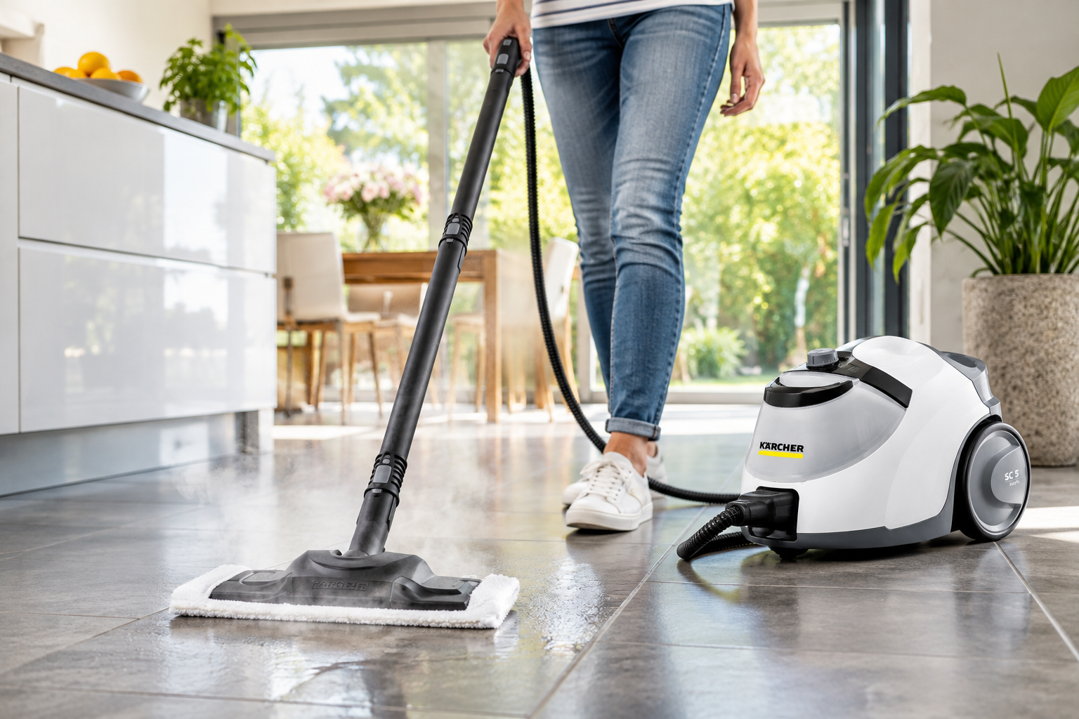 Kärcher SC 5 Premium Dampfreiniger bei der Bodenreinigung – Dampfreiniger mieten in Dresden