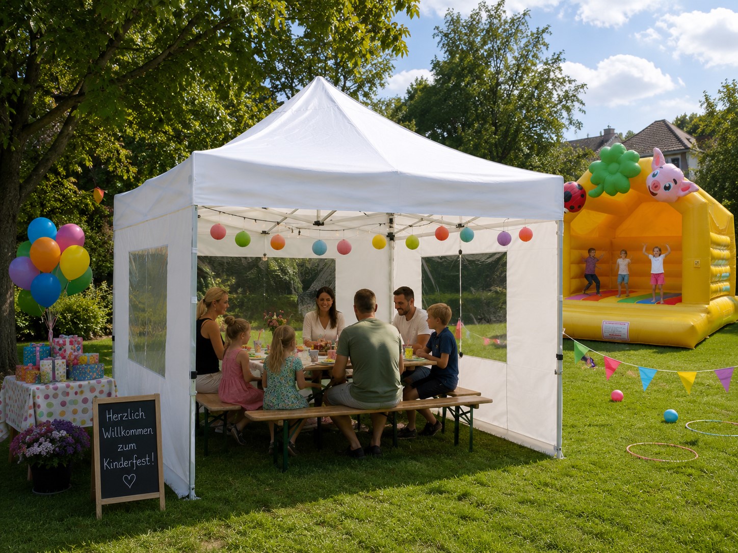 3 x 3 m Partyzelt bei einem Kindergeburtstag im Garten in Dresden