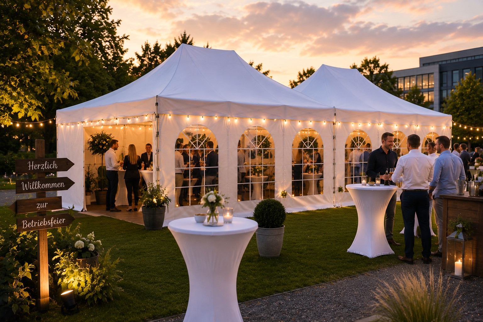 4 x 12 m Premium Partyzelt mieten in Dresden – weißes Event-Faltzelt im Vintage-Stil