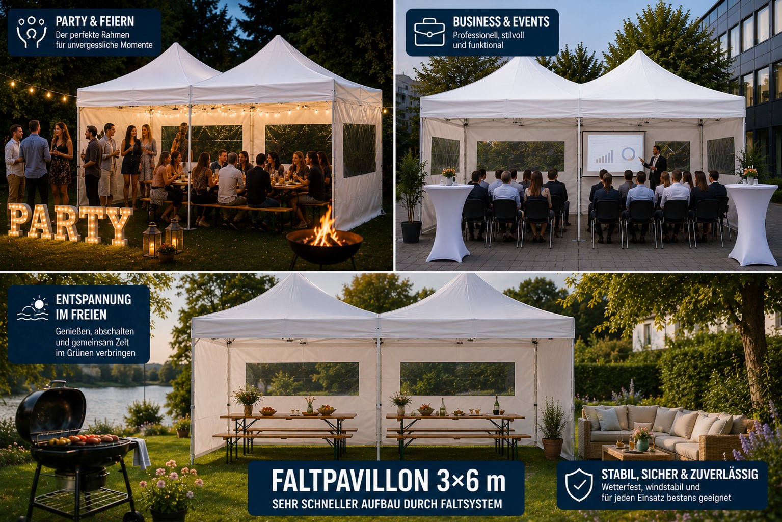 3 x 6 m Faltpavillon und Partyzelt für Feiern und Veranstaltungen in Dresden