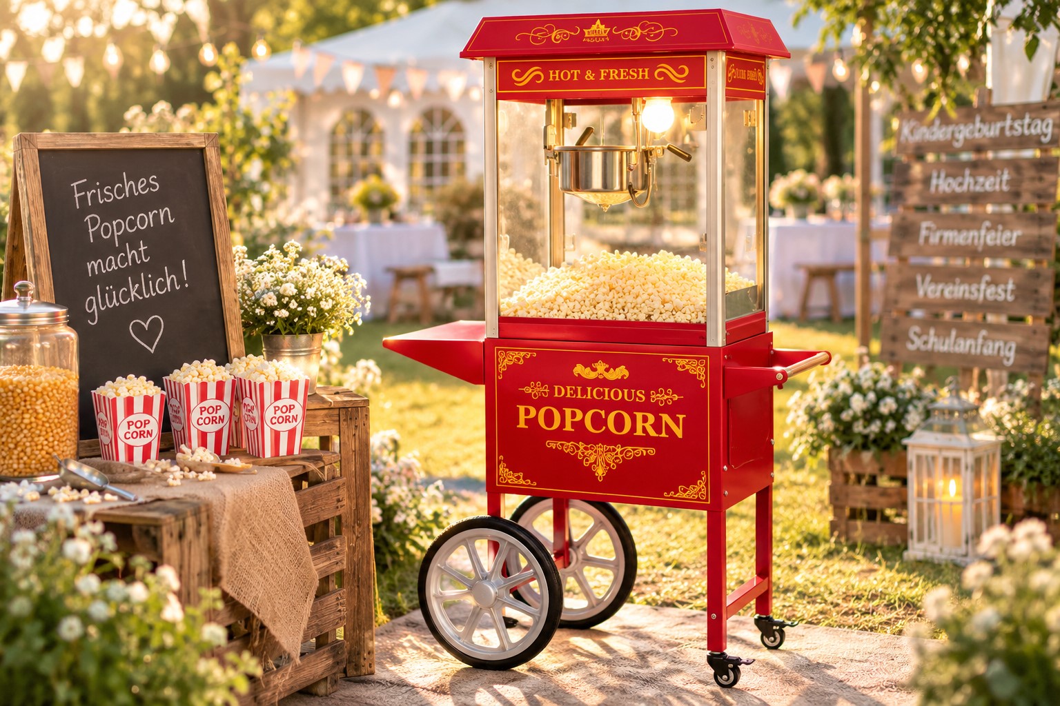 Popcornmaschine mit Retrowagen für Veranstaltungen in Dresden