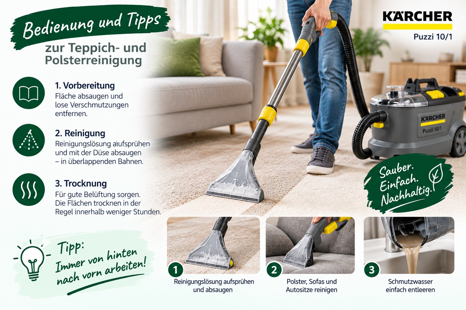 Teppichreiniger und Polsterreiniger in Dresden mieten – Kärcher Puzzi 10/1 mit Tipps zur Teppich- und Polsterreinigung